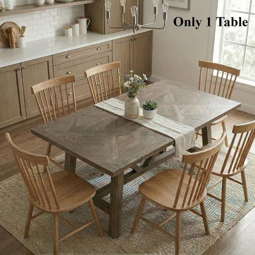 1pc Mid-Century Modern 63 Inches Dining Table for 4-6 People, Solid Wood Dining Room Table Triangle Reinforced Base Rectangular Farmhouse Country Style Kitchen Table Suitable for Kitchen, Home Office, Living Room, Restaurant, Lounge